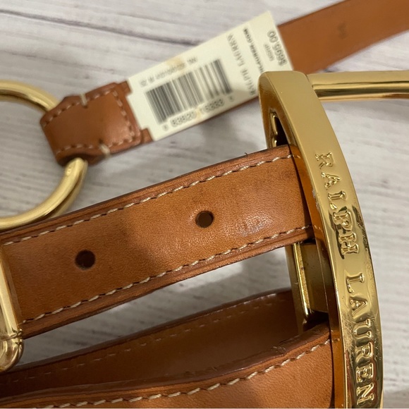 Ralph Lauren Stirrup Belt Equestrian Riding Leather Gold Brown Double Womens - Picture 7 of 14
